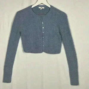 BP. Womens Sweater Baby Blue S Button-Up Crop Fuzzy Cardigan Cable Crew Soft EUC